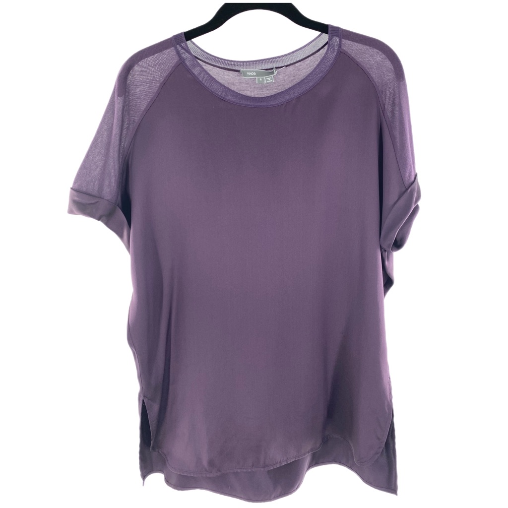 Vince Grape Silk Matte-Shine Contrast Mixed Media Tee
